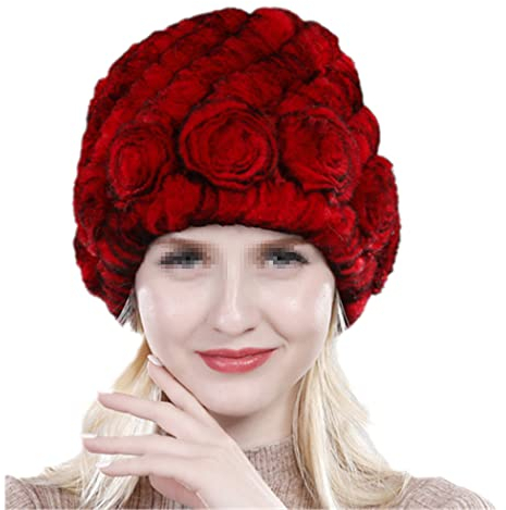keusyoi Damen Winter Strickmütze Fellmütze Flauschige Fellmützen Damen Elastische Fellmützen