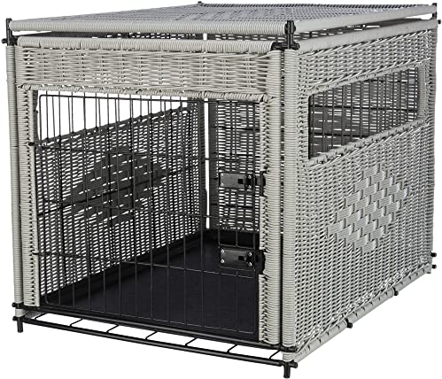 TRIXIE Moderne, verschließbare Hundebox für die kurzzeitige Unterbringung zu Hause Home Kennel, POLYRATTAN, M: 58 × 60 × 77 cm, HELLGRAU - 39749