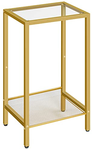 HOOBRO Beistelltisch Hoch, Telefontisch mit Verstellbarer Netzablage, Schmaler Nachttisch, Sofatisch, 37 x 27 x 72,5 cm, für Büroflur, Wohnzimmer, Industrie-Design, Gold EGD03DH01