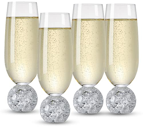 Soetai Champagne Flutes, Set of 4 Lead-Free Crystal Glasses, 7 Oz Champagne Glasses,Clear Glasses Set, Bar Glassware,Ideal for Parties,Wedding,Christmas,Durable Reusable Glasses