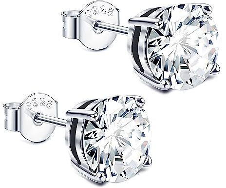 Dochais Zirkon Örhängen i 925 Sterling Silver - Små Runda Kristall Allergivänliga Smycken för Kvinnor och Män 3/4/5/8 mm
