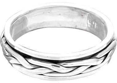 Windalf Nordischer Vintage Silberring RANA 5 mm Vikings Partner Bandring Zopf-Muster Bohemia Geflochtener Freundschaftsring Handarbeit aus 925 Sterlingsilber (Sterlingsilber, 18)