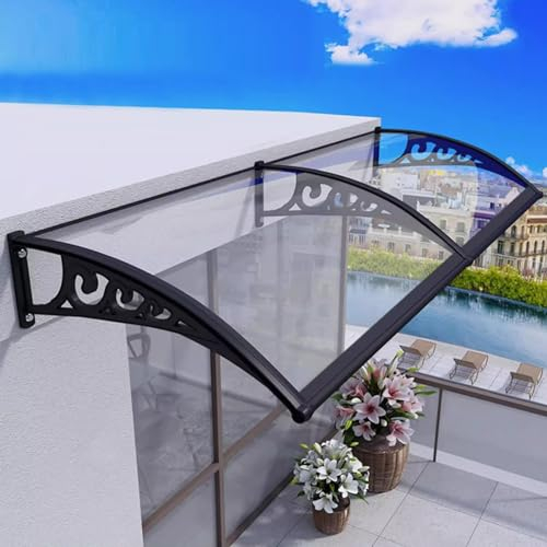 Vordach Haustür Überdachung,Haustürvordach Pultvordach aus 2.5mm Dicke Transparentes Polycarbonat,Türvordach,Pultbogenvordach,Uv-Regen-Schnee-Schutz Vordach für Eingangstür (60x180cm/24 x71)
