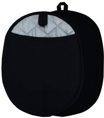 Silicone Pot Holders with Pockets Set of 2, Anti-Slip Ribbed Potholders for Kitchens, Heat & Water Resistant Hot Pads and Oven Mitts for Cooking Baking 9.8 x 7.5 Inch (Black)