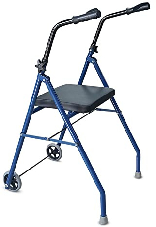 Mobility Walker Gehhilfen für Senioren mit Sitzen und klappbarer Gehhilfe mit 2 Rädern, höhenverstellbar, leicht, für ältere Menschen und Behinderte, Blau