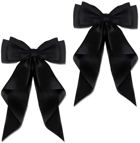 Leogony 2PCS Black Hair Bow Clip, Satin Big Hair Ribbons Bows Simple Barrettes Hair Fastener Accessories for Women