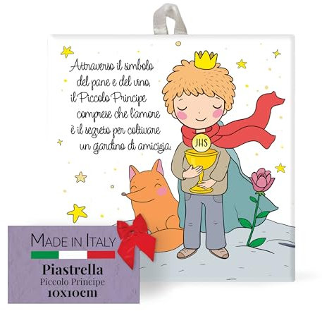 FRATELLI BONELLA - Piastrella 10x10 cm in Ceramica Raffigurante Piccolo Principe e Calice Prima Comunione - Piastrella da Appendere - Piastrella in Ceramica