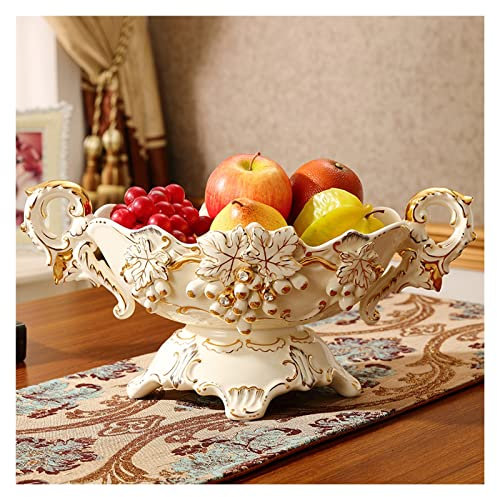 OQHAIR Frutero Grande de Lujo, Plato de Dulces de cerámica binaural, Relieve 3D de nueces de UVA, Bandeja para Servir Frutas secas, Adornos de Cesta de Almacenamiento para Sala de Estar