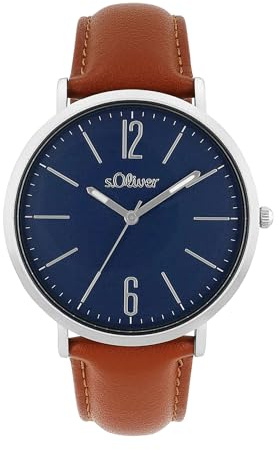 s.Oliver Armbanduhr Herren Quarzuhr Analog, mit Kunstleder Armband, Silber, 3 bar Wasserdicht, Kommt in Uhren Geschenk Box, 2038386