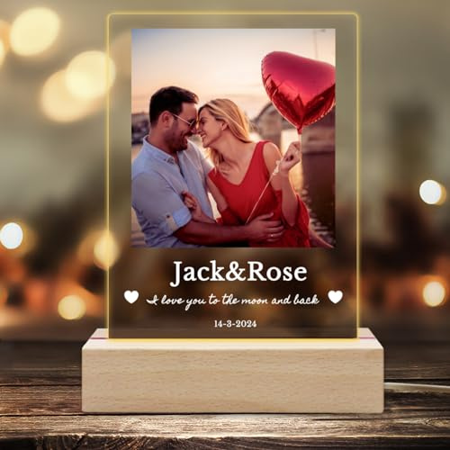 Marcos de fotos personalizados con luz nocturna LED con placa acrílica, marco de fotos iluminado personalizado con collage de fotos, texto, regalos conmemorativos para el día de la madre, regalos