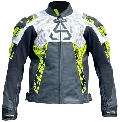 ASPIDEX Giacca da moto da uomo in pelle da corsa, protettiva, da motociclista, da turismo
