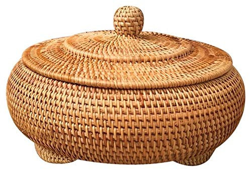 Corbeille à pain for restaurant, panier de rangement en rotin tissé à la main avec couvercle rond de couleur primaire, boîte de rangement for service à thé 22 x 13 cm, restaurant, maison, cuisine/680