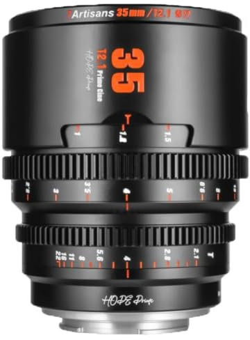 7artisans 10mm/16mm/25mm/35mm/50mm/85mm T2.1 Cine Lens for Sony E Mount APS-C 260° Ultra Long Focus Large Aperture Prime Mirrorless Camera Lens for Portraiture/Street Photography/Humanistic(35mm)