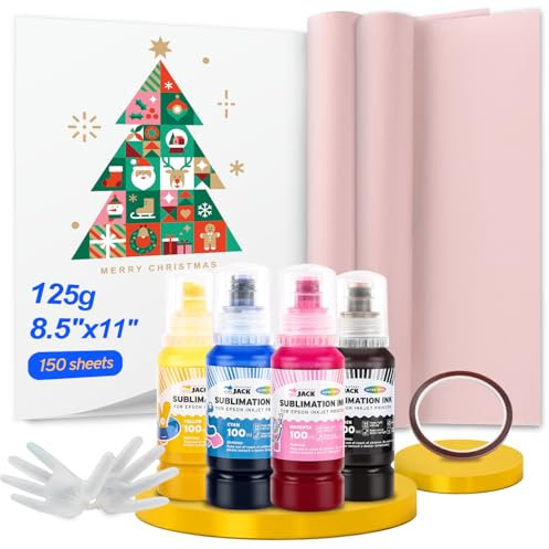Printers Jack Sublimation Ink & 150 Sheet Sublimation Paper 8.5x11’’ 120G, Heat Tape Compatible for Inkjet Printer ET-2800 ET-15000 ET-2803 ET-2760 ET-2400 ET-4700 ET-4800 ET-2720