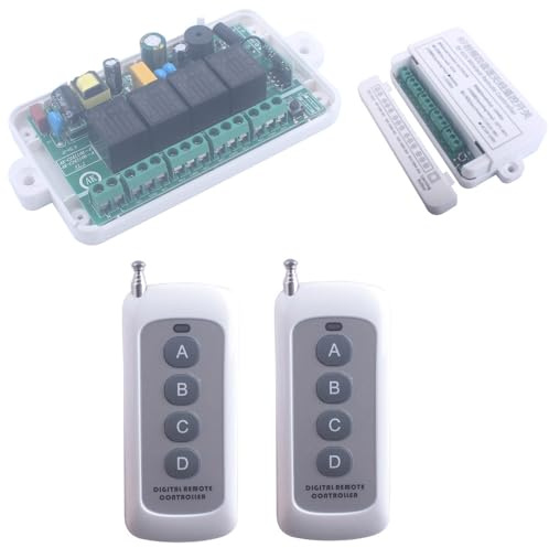 SUYUKUFU AC 220V 250V 4CH Interruptor de relé de control inalámbrico, 433MHz Interruptor remoto de 4 canales Receptor 2 transmisores Puertas de garaje Motor de ventana (1 Receptor con 2 Transmisores)