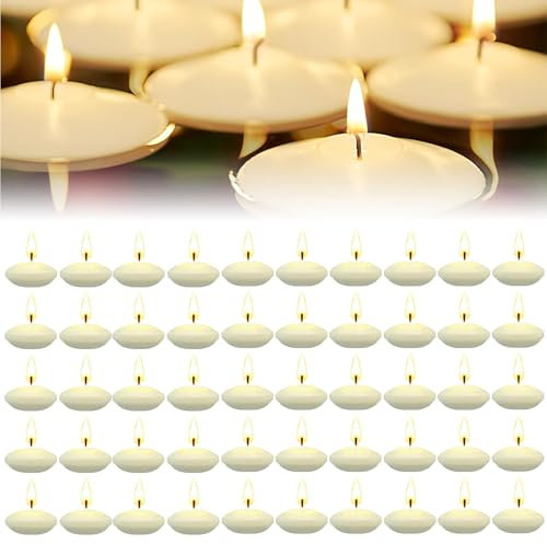 bechoanigel 50 Pezzi Candele Galleggianti, Candele Galleggianti Piscina, Candele Decorative per Vasetti Vetro, Inodore Senza gocciolamento Candele Matrimonio - Bianco Avorio
