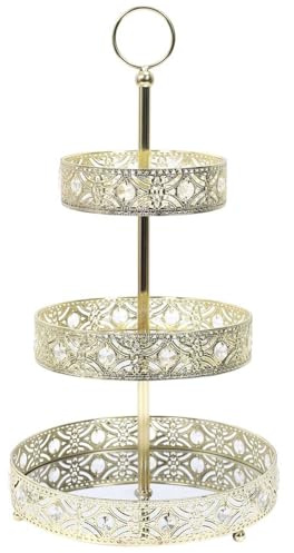 HOME DECO FACTORY, KA0112, Vassoio Decorativo in Metallo Dorato a Tre Livelli, Ideale per Presentare Oggetti, di Facile Manutenzione, Design Ispirato a Motivi orientali, 3 Livelli, Oro