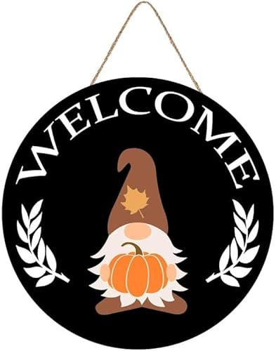 kisoyo Willkommensschild für die Eingangstür, niedlicher festlicher Zwerg, Dekoration für Haustür, rundes Willkommensschild Welcome to Our Home, Holzschild für die Haustür als warmes Geschenk für