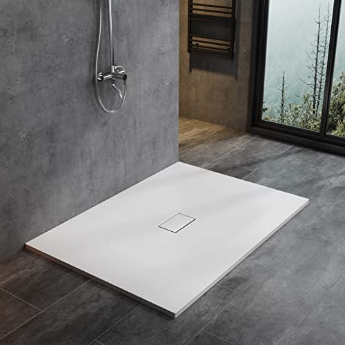 WITEN&NOCK SMC Duschwanne 140x100cm weiß Brausewanne Duschtasse extra flache Steinoptik Antirutschfür Duschkabine Duschwand