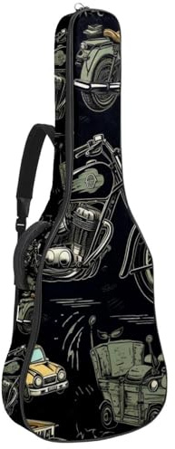Vintage handbemalte Motorrad 66 41 106,7 cm Akustikgitarrentasche mit verstellbarem Schultergurt Gitarrentasche mit Rückenaufhänger geeignet für E-Gitarren Bassgitarren Konzertgitarren Ukulele,