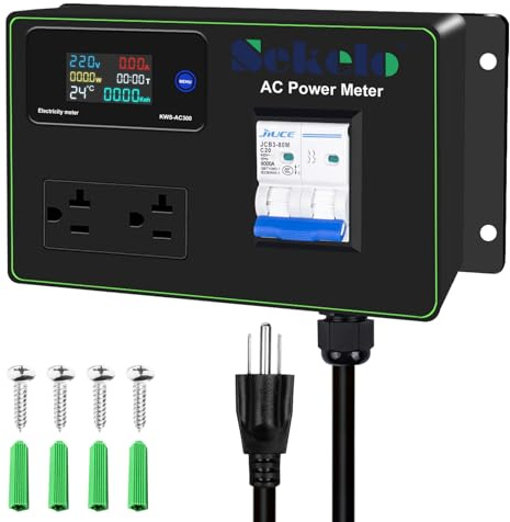 15A AC Power Meter, 125V Digital Multimeter Tester, NEMA 5-15P to NEMA 5-20R Outlet Monitor with 10FT 14AWG Cable and 20A Circuit Breaker, Real-Time Voltage, Current, Power, and Energy Monitoring