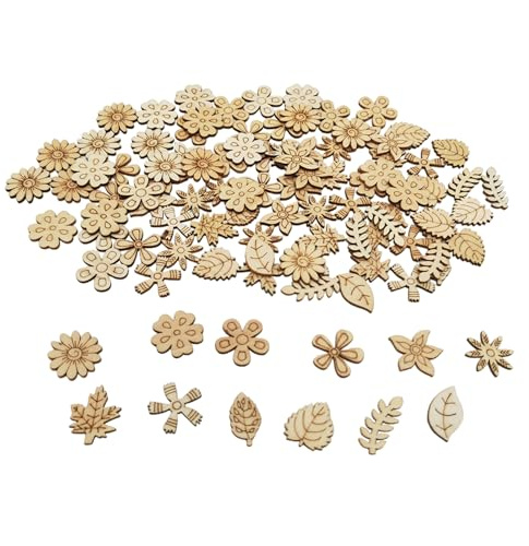 100 pièces Découpes en bois non finies Tranches de bois vierges Embellissements en bois pour travaux manuels, étiquettes-cadeaux, peinture, décoration de la maison (formes mélangées A)