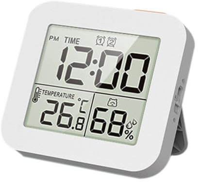 Generic Horloge numérique étanche pour salle de bain et cuisine avec alarme, minuterie de douche, affichage de la température et de l'humidité, blanc, 9,1 x 8,5 x 2,2 cm