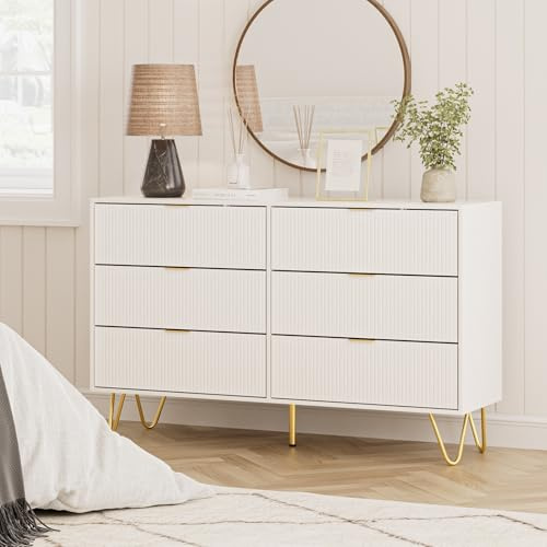 HEYZOEY Kommode weiß mit 6 Schubladen, 120x34x73cm, Große Komodenschrank mit Schubladen, Schubladenschrank Flur Sideboard für Schlafzimmer,Wohnzimmer,Schrank,Eingang,weiß
