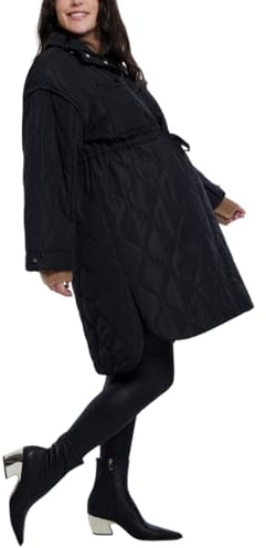 Motherhood Maternity Women's Quilted Pregnancy Long Puffer Jacket, Black, Large