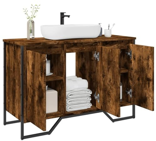 Gecheer Mobile Lavabo Bagno Rovere Fumo 91x35x60 cm in Truciolato