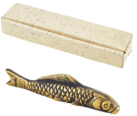 AHANDMAKER Briefbeschwerer Mit Chinesischer Kalligraphie Goldkarpfen Gusseisen Lineal Malerei Briefbeschwerer Fisch Papiergewicht Kalligraphie Pinselablagehalter Zum Zeichnen Schreiben Tischdekor