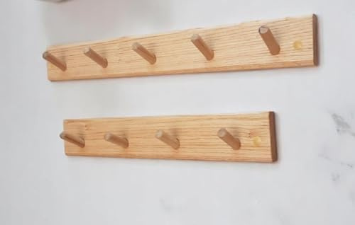 Generisch MAXARTI Wandgarderobe 40+50cm 2er Set Eiche massiv – Kleiderhaken aus Holz je 4 & 5 Haken – Garderobenleiste Holz Wandmontage Flur Schlafzimmer Bad Handgefertigt in Deutschland