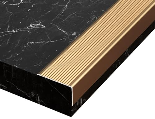Treppenkantenprofil 90cm in F-Form aus Aluminium 3 Stück | Winkelprofil | Antirutsch Treppenkantenschutz für Parkett und Laminat(Gold,W 7 x H 3cm)