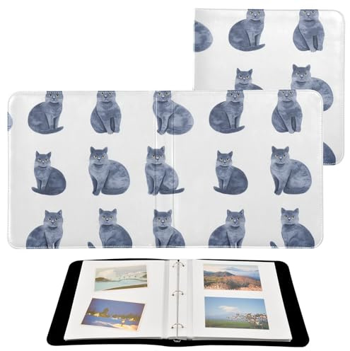 Álbum de fotos para fotos de todos los tamaños, diseño de gatos azules rusos, color blanco, autoadhesivo, fotos de 4 x 6, 5 x 7, 6 x 8 pulgadas
