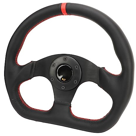 MasYosh Volante de Coche Tipo D con Marco Negro de Cuero, Deportivo, de Carreras, Ajuste Universal, Repuesto para Drifting