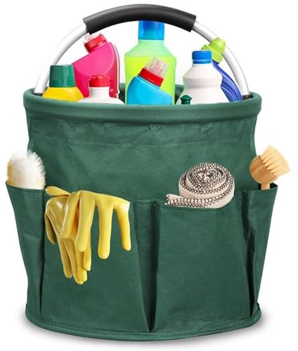 TOSOPA 17L Cleaning Caddy Organiser, Multi-Pocket Tool Bag with Handle, Storage Organiser Foldable, Waterproof Design for Home Car Craft or Garden (Green)