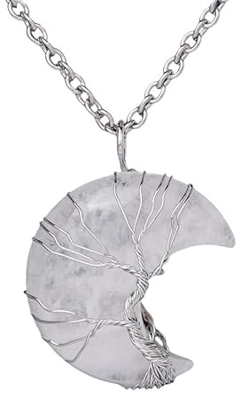 Collier Pendentif Arbre De Vie Enroulé En Fil De Fer Reiki Croissant De Lune Pendentif Énergie Cristal Spirituel Bijoux Faits À La Main Pierres Précieuses Naturelles Pour Femmes Cristal Transpar