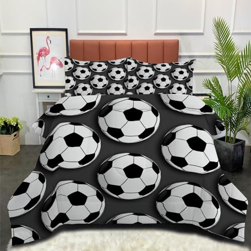 DLERFLOVR Edredón Relleno Nórdico 4 Estaciones Cama 90 140x200cm - Edredón Patrón De Fútbol Nórdico de Fibra Deportes Suave Transpirable para Invierno, Primavera y Otoño, Gris Carbón