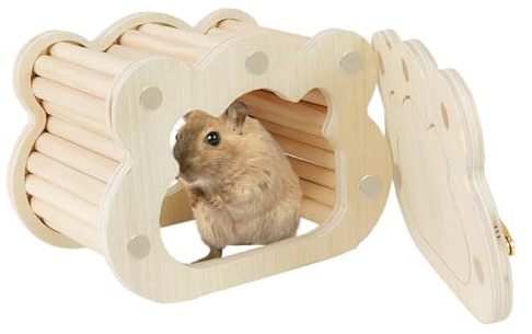 Maison pour hamster – Cachette en bois avec porte, petite cabane pour animaux de compagnie, nid de couchage confortable | Matériau de pin durable | Convient aux hamsters, ours dorés, petits rongeurs |