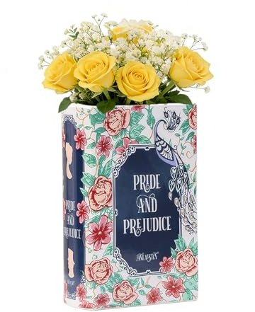JXAXD Buchvase, Bücher Deko Vase, Buch Vase Keramik, Buchvase für Blumen, Elegant Bücherregal und Tischdeko, Büchervase Aesthetic Deko für Schlafzimmer, Wohnzimmer, Büro (Stolz und Vorurteil)