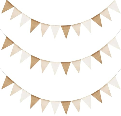 Guirlande Fanions Guinguette Jute, 8M avec 24PCS Vintage Lin Triangle Drapeau Banderole, Guirlande Fanions Extérieure, pour Chambre d'enfant, Fête Décoration de Jardin, Mariage, Extérieure Deco