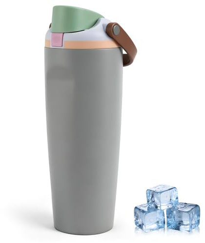 Thermosflasche mit Strohhalm,900ml Trinkflasche Edelstahl mit 2-in-1 Deckel | Sportflasche BPA-Frei, Isolierflasche für Heiß und Kaltgetränke Water Bottle Wasserflasche