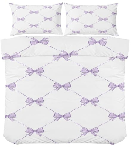 Générique Housse de Couette Motif Nœud Violet - Parure de lit Nœud Papillon Mignon 140x200 - Literie 1 Personne en Microfibre Douce - Réversible 2 Pièces Fermeture Éclair - Facile d'entretien Fl852