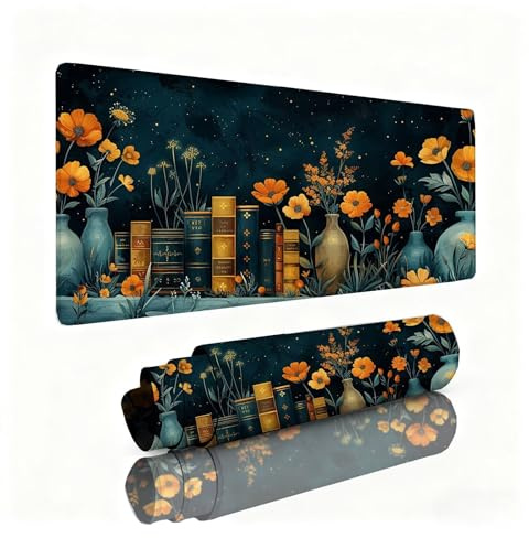 Alfombrilla Ratón Libro Alfombrilla Escritorio 1600x800x3mm Crisantemo Mouse Pad con Base de Goma Antideslizante, Mejora la Precisión y la Velocidad, Sujeción Estable en Superficies, Regalos 0B-901