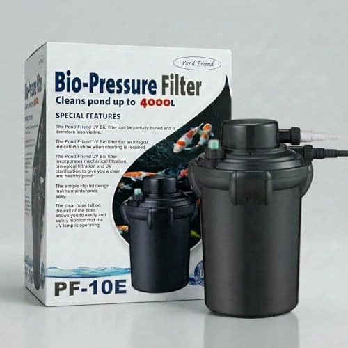 Pond Friend PF-10E Pressure Pond Filter with UV Clarifier - 2-in-1 Biological & Mechanical Filtration - Suitable for Garden Fish Ponds up to 4,000 litres