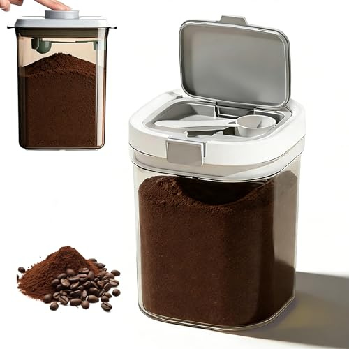 HUSOUE 1300ML Kaffeedose Luftdicht, Kaffeebohnen Behälter Pulver Behälter mit Deckel und Löffel Kunststoff Lebensmittel Lagerung Container für Kaffee Mehl Tee Getreide Trockenfutter