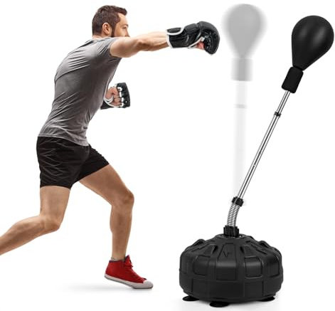 COSTWAY Sac de Frappe sur Pied Réglable avec Base Lestée | Punching Ball de Boxe avec Gants et Ventouses pour Enfants et Adultes