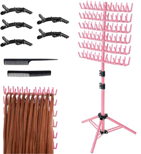 Support de cheveux réglable pour tresses, support de perruque avec 144 stylos, organisateur de cheveux, pour coiffeurs et tresses, support pour extensions de cheveux (rose)