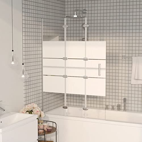 Runheo Cabina de ducha plegable ESG 100 x 140 cm blanco con marco de aluminio, mampara de ducha de cristal auténtico para baño, puerta de ducha plegable con asa, protección contra salpicaduras para