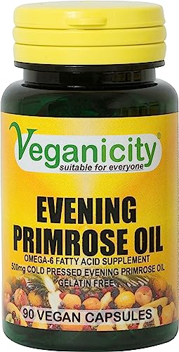 Veganicity Evening Primrose Oil 500mg (10% GLA) : Omega-6 Plant Supplement : 90 Vegan Capsules, in a Planet-Friendly 99% Recycled Pot